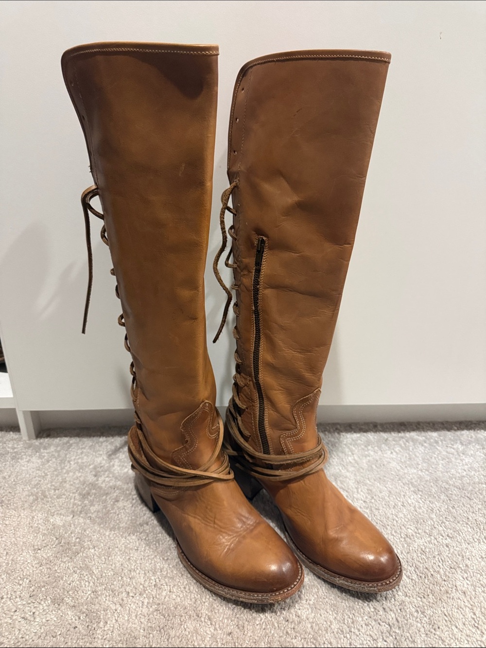 Freebirds Tall Lace-Up Leather Boots in Brown